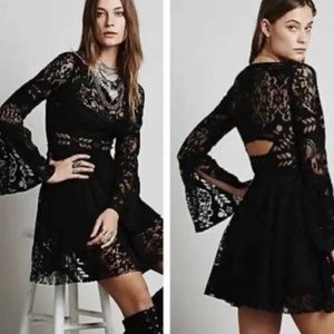 Free People Lover's Folk Song Black Lace Mini Dress Size 0